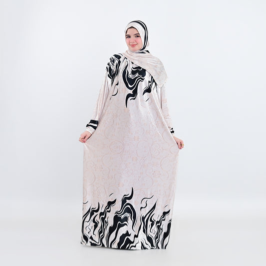 اسدال بنقوشات فنية أسود وأبيض - طرحة متصلة