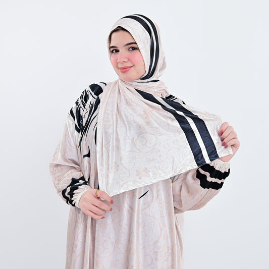 اسدال بنقوشات فنية أسود وأبيض - طرحة متصلة